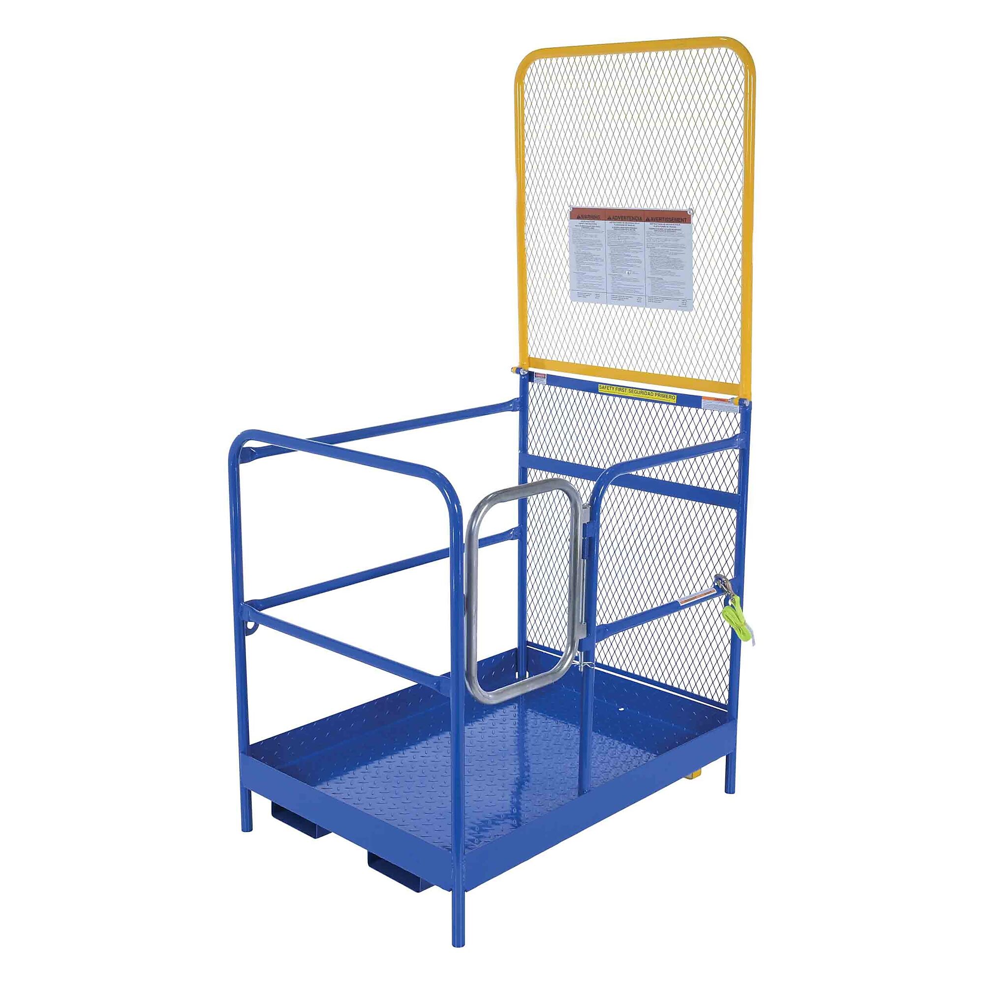 Vestil Work Platform with Single Door - 84in. Back, Checker Floor Plate, Fork Truck Attachment, Model# WP-3648-84B